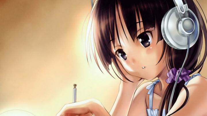 Sad Cartoon Girl Listening Music